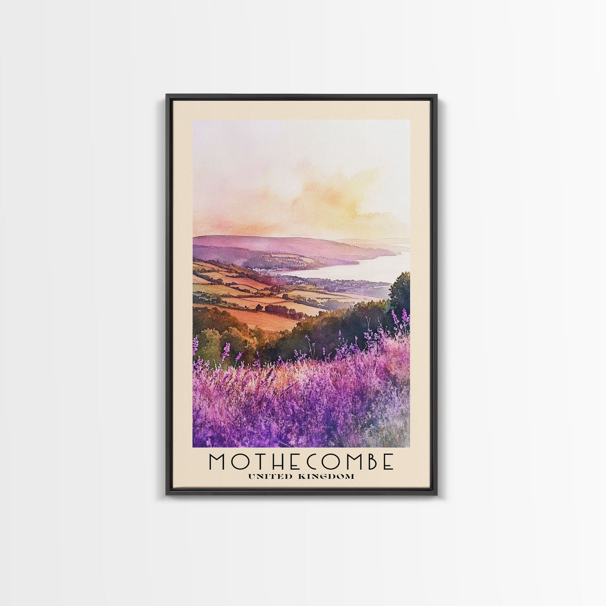 Mothecombe, United Kingdom Watercolor Print, Vacation Gift, United Kingdom Wall Art, Beach Painting, Beach Decor, Large Wall Art, Wood Frame Art