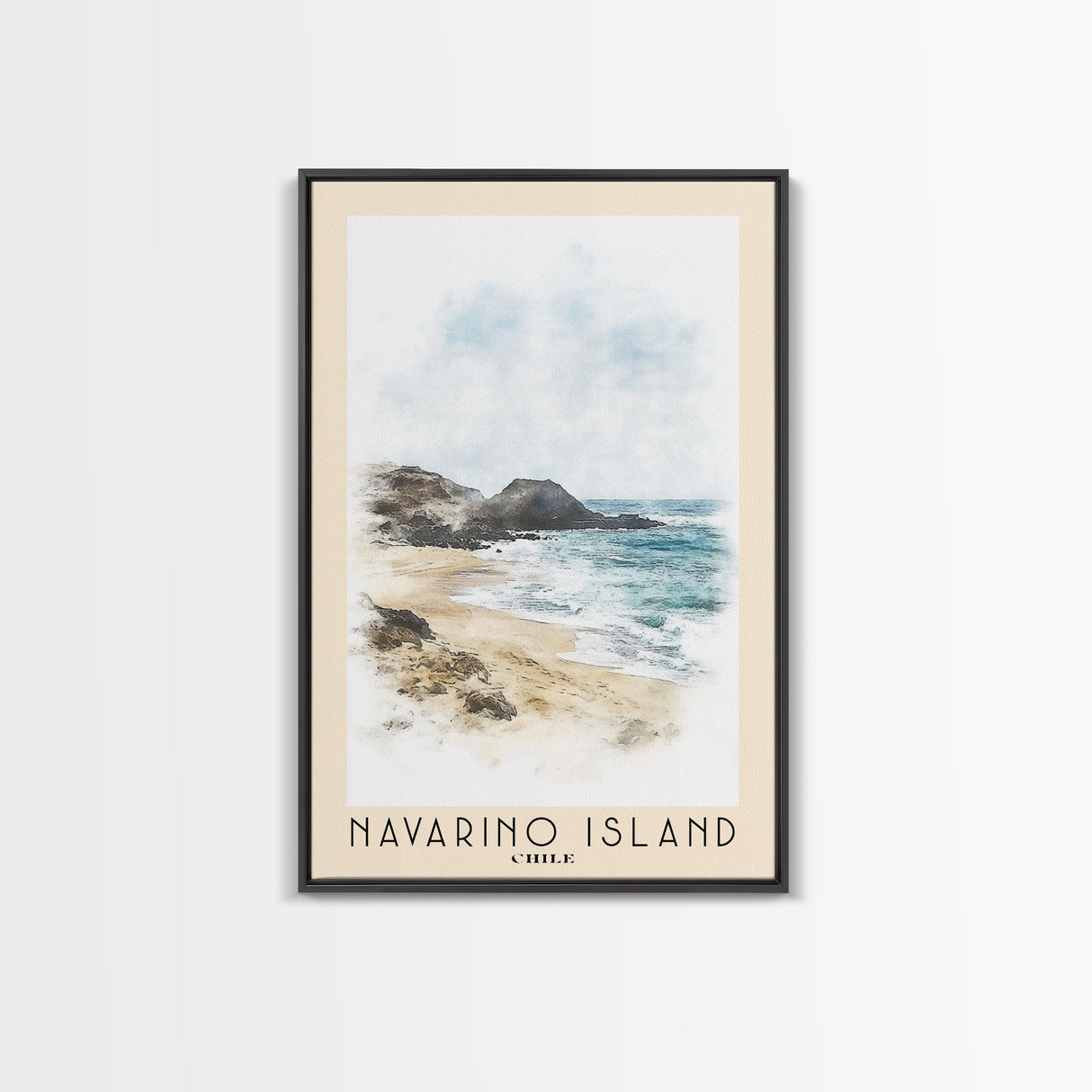 Navarino Island, Chile Watercolor Print, Vacation Gift, Chile Wall Art, Beach Painting, Beach Decor, Large Wall Art, Wood Frame Art