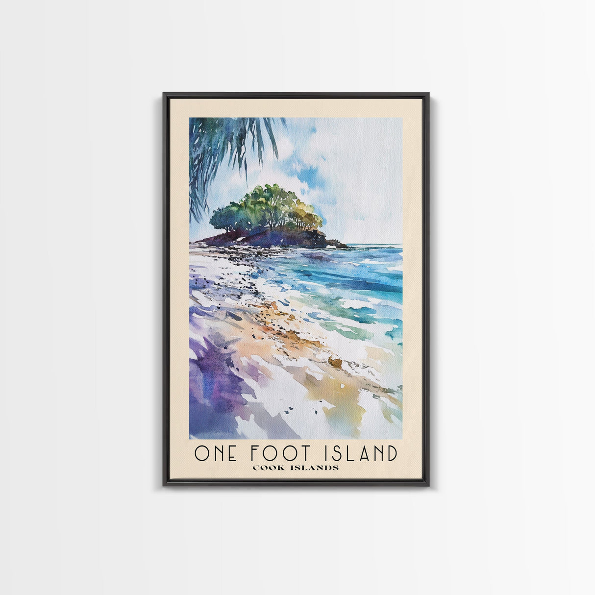 One Foot Island, Cook Islands Watercolor Beach Print, Vacation Gift, Cook Islands Wall Art, Framed Canvas Print, Framed Beach Painting