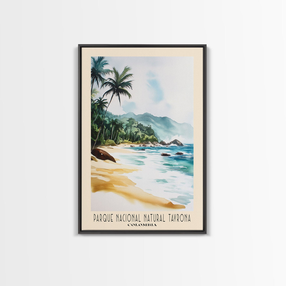 Parque Nacional Natural Tayrona, Colombia Watercolor Print, Vacation Gift, Colombia Wall Art, Beach Painting, Beach Decor, Large Wall Art, Wood Frame Art