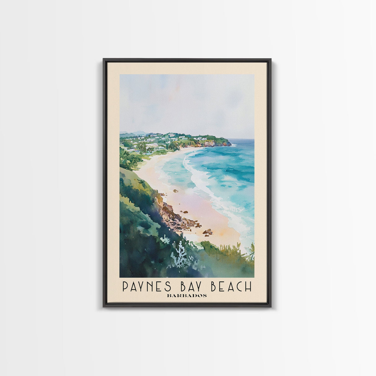 Paynes Bay Beach, Barbados Watercolor Print, Vacation Gift, Barbados Wall Art, Beach Painting, Beach Decor, Large Wall Art, Wood Frame Art