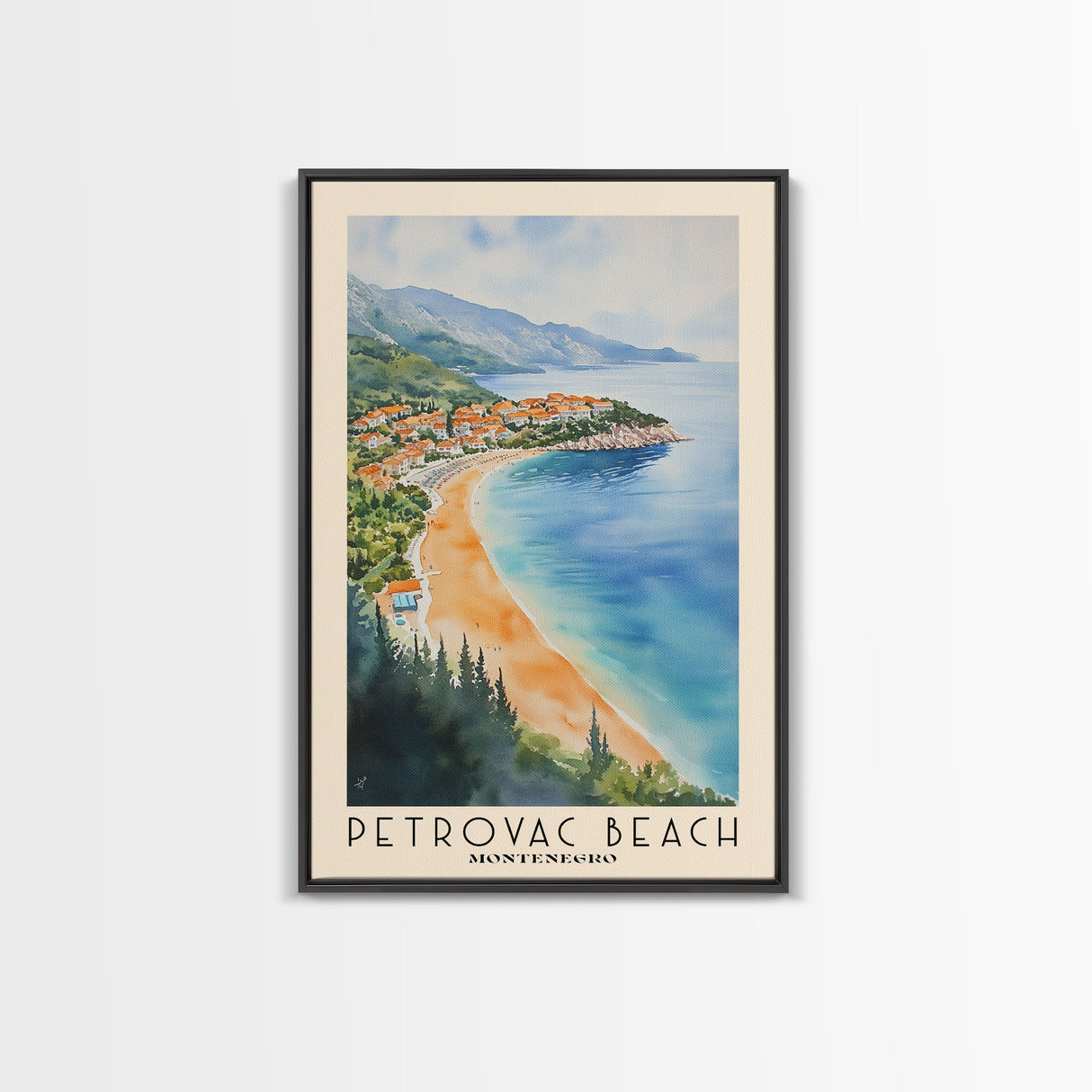 Petrovac Beach, Montenegro Watercolor Beach Print, Vacation Gift, Montenegro Wall Art, Beach Painting, Beach Decor, Beach Painting