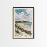 Phillip Island, Australia Watercolor Print, Vacation Gift, Australia Wall Art, Beach Painting, Beach Decor, Large Wall Art, Wood Frame Art