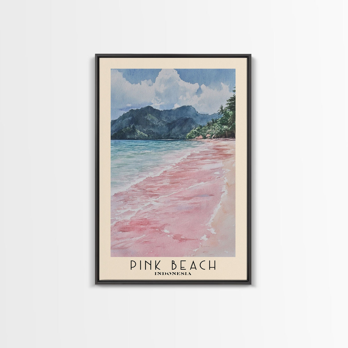 Pink Beach, Indonesia Watercolor Beach Print, Vacation Gift, Indonesia Wall Art, Beach Painting, Beach Decor, Beach Painting