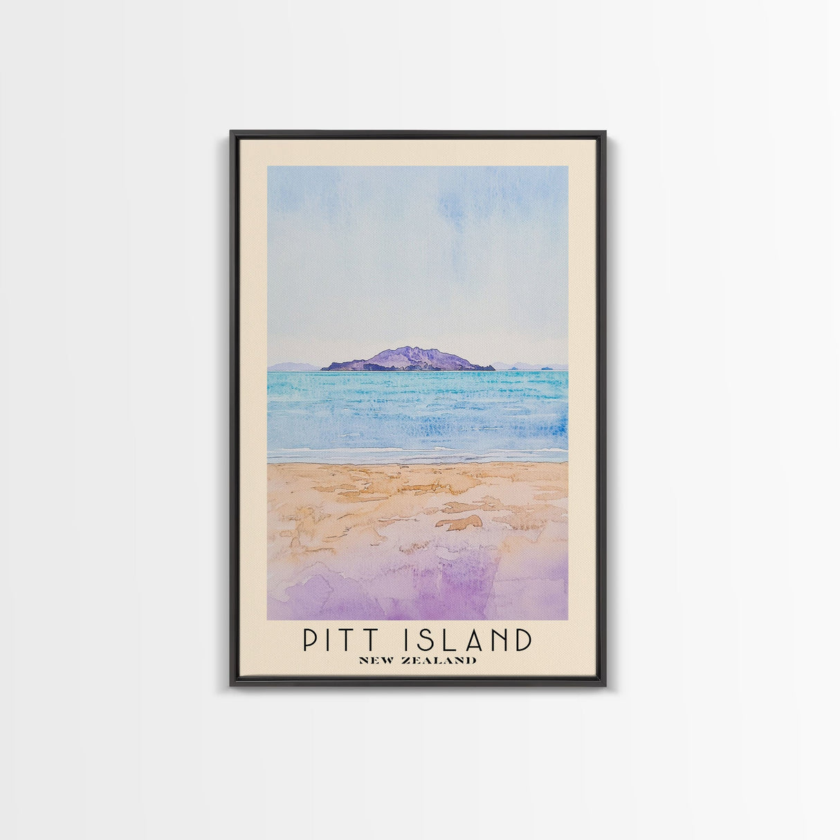 Pitt Island, New Zealand Watercolor Beach Print, Vacation Gift, New Zealand Wall Art, Framed Canvas Print, Framed Beach Painting