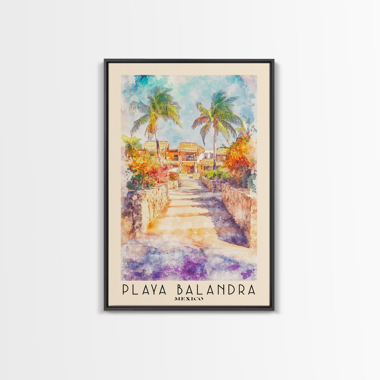 Playa Balandra, Mexico Watercolor Print, Vacation Gift, Mexico Wall Art, Beach Painting, Beach Decor, Large Wall Art, Wood Frame Art