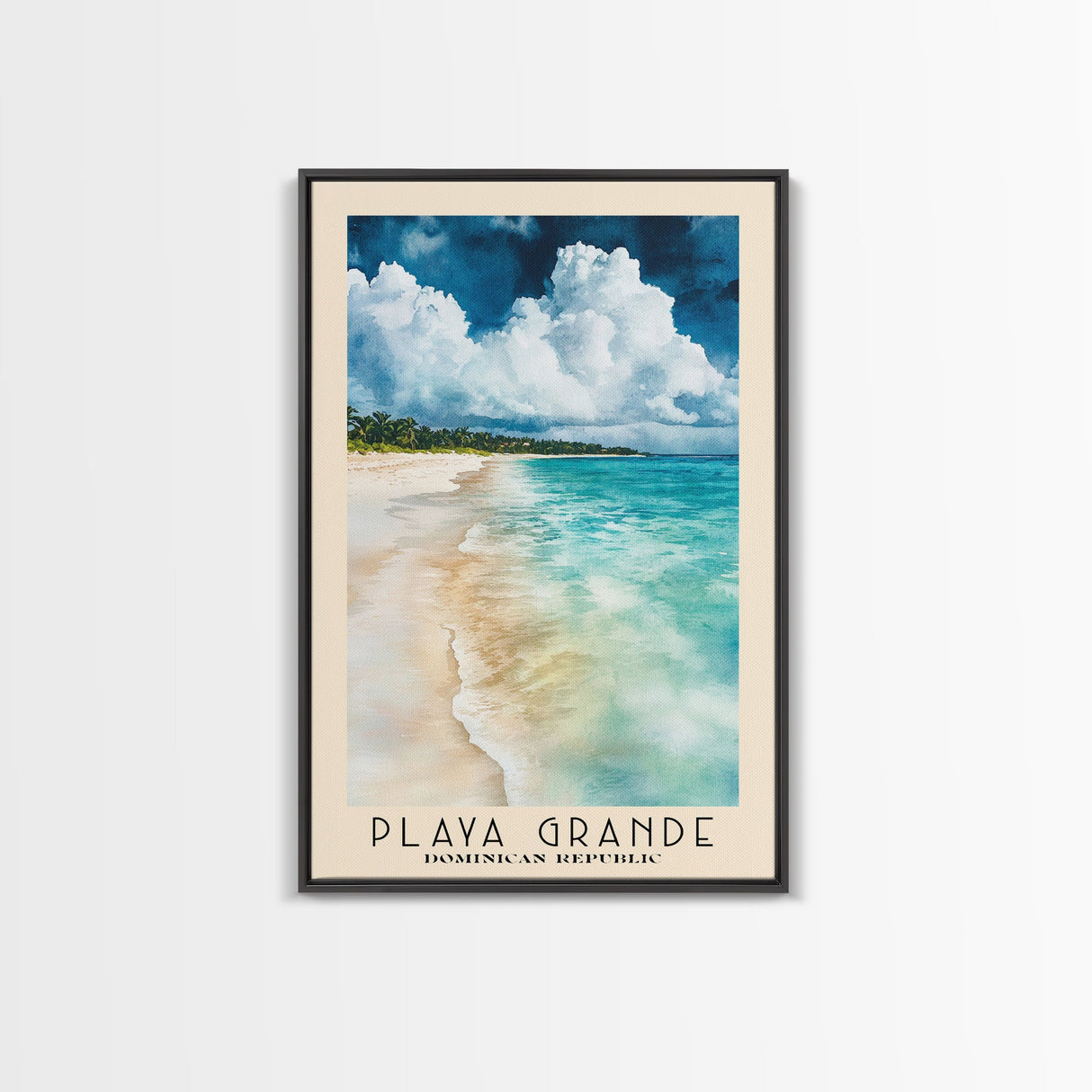 Playa Grande, Dominican Republic Watercolor Beach Print, Vacation Gift, Dominican Republic Wall Art, Framed Canvas Print, Framed Beach Painting