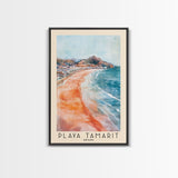 Playa Tamarit, Spain Watercolor Print, Vacation Gift, Spain Wall Art, Beach Painting, Beach Decor, Large Wall Art, Wood Frame Art