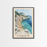 Pokrivenik, Croatia Watercolor Print, Vacation Gift, Croatia Wall Art, Beach Painting, Beach Decor, Large Wall Art, Wood Frame Art