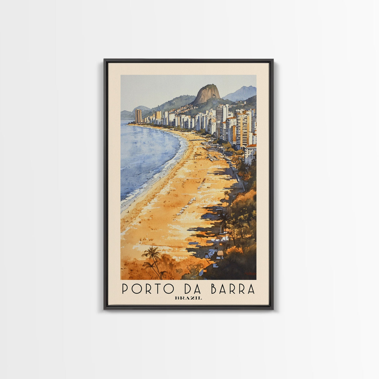 Porto da Barra, Brazil Watercolor Beach Print, Vacation Gift, Brazil Wall Art, Framed Canvas Print, Framed Beach Painting