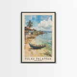 Pulau Palambak, Indonesia Watercolor Print, Vacation Gift, Indonesia Wall Art, Beach Painting, Beach Decor, Large Wall Art, Wood Frame Art