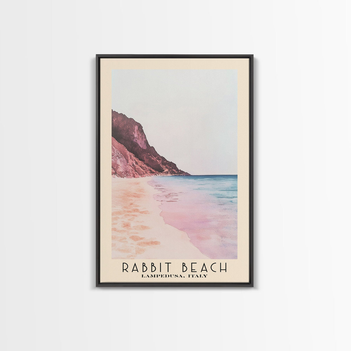 Rabbit Beach, Lampedusa, Italy Watercolor Print, Vacation Gift, Lampedusa, Italy Wall Art, Beach Painting, Beach Decor, Large Wall Art, Wood Frame Art