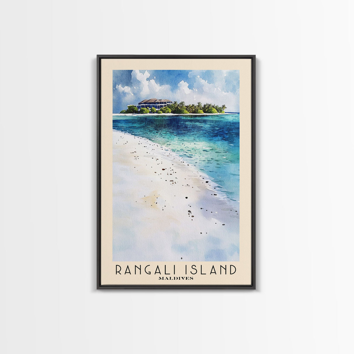 Rangali Island, Maldives Watercolor Beach Print, Vacation Gift, Maldives Wall Art, Framed Canvas Print, Framed Beach Painting