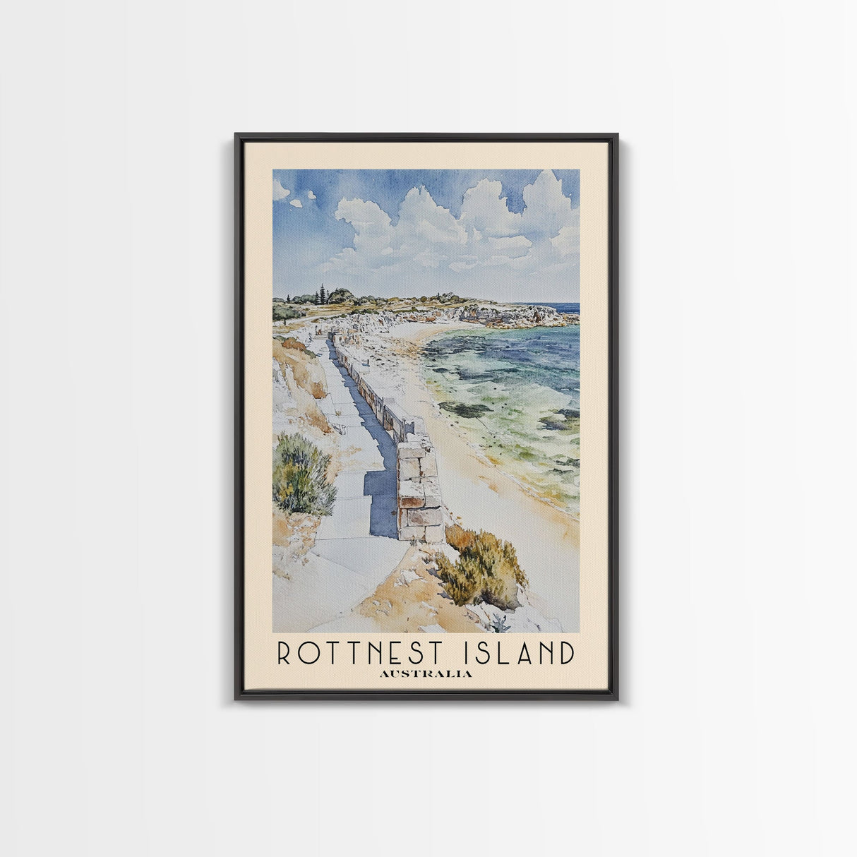 Rottnest Island, Australia Watercolor Print, Vacation Gift, Australia Wall Art, Beach Painting, Beach Decor, Large Wall Art, Wood Frame Art