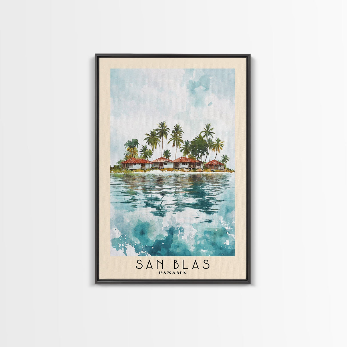 San Blas, Panamá Watercolor Beach Print, Vacation Gift, Panamá Wall Art, Framed Canvas Print, Framed Beach Painting