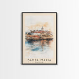 Santa Maria, Portugal Watercolor Beach Print, Vacation Gift, Portugal Wall Art, Framed Canvas Print, Framed Beach Painting