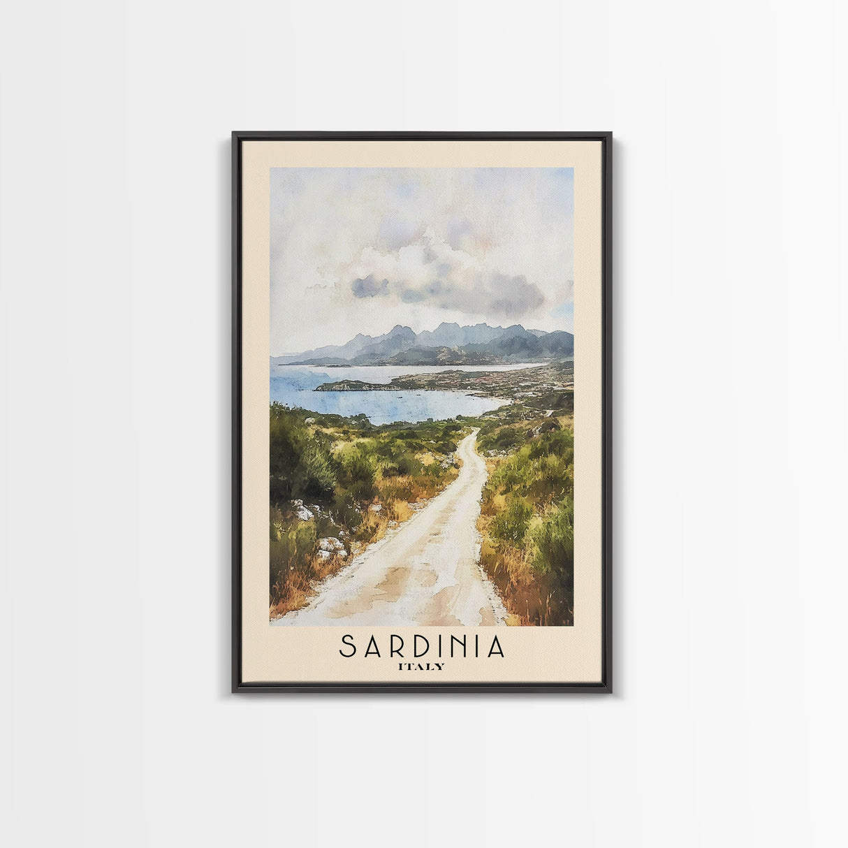 Sardinia, Italy Watercolor Beach Print, Vacation Gift, Italy Wall Art, Framed Canvas Print, Framed Beach Painting