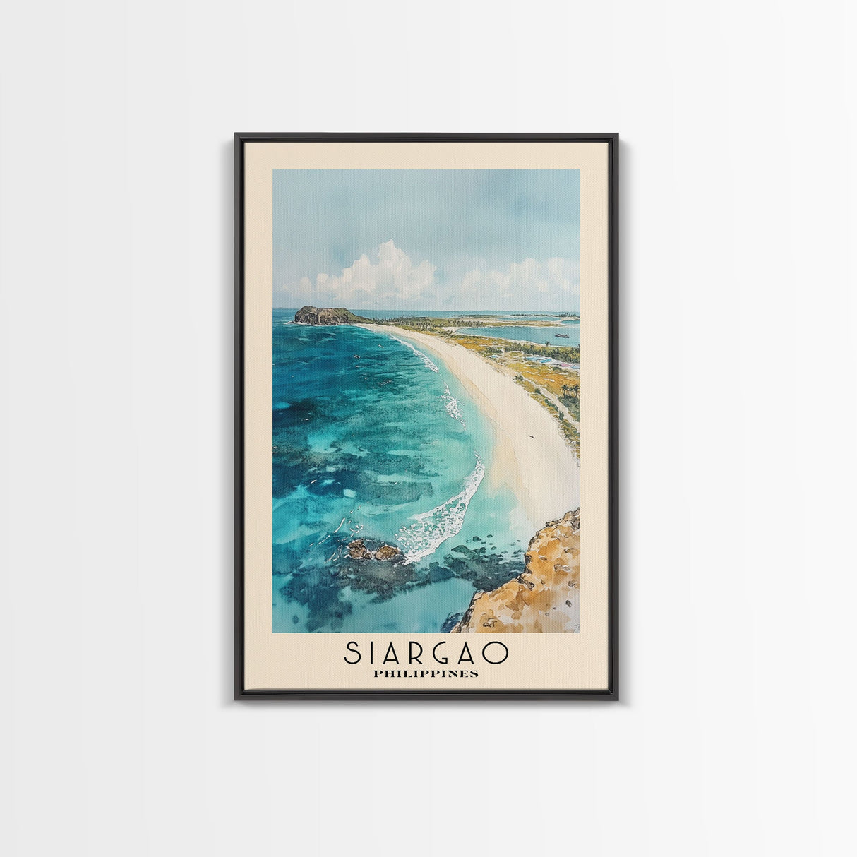 Siargao, Philippines Watercolor Print, Vacation Gift, Philippines Wall Art, Beach Painting, Beach Decor, Large Wall Art, Wood Frame Art