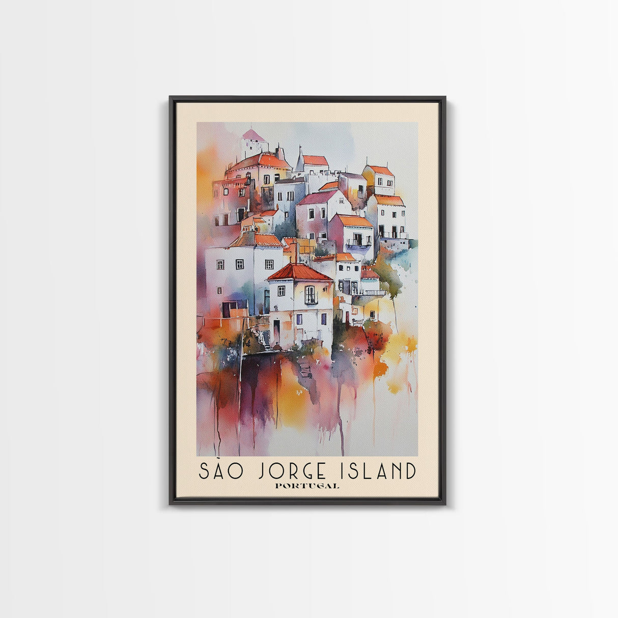 São Jorge Island, Portugal Watercolor Beach Print, Vacation Gift, Portugal Wall Art, Framed Canvas Print, Framed Beach Painting