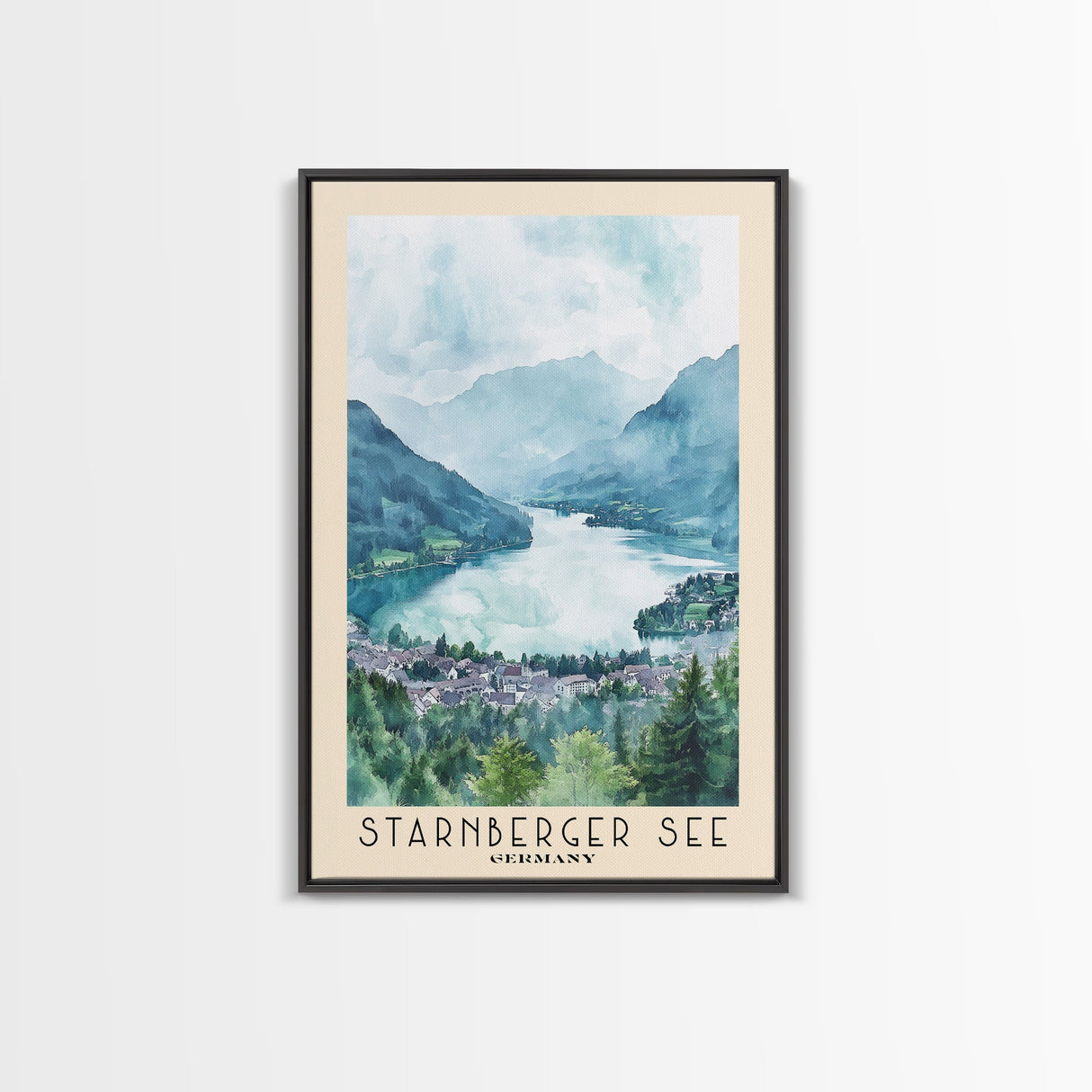 Starnberger See, Germany Watercolor Print, Vacation Gift, Germany Wall Art, Beach Painting, Beach Decor, Large Wall Art, Wood Frame Art