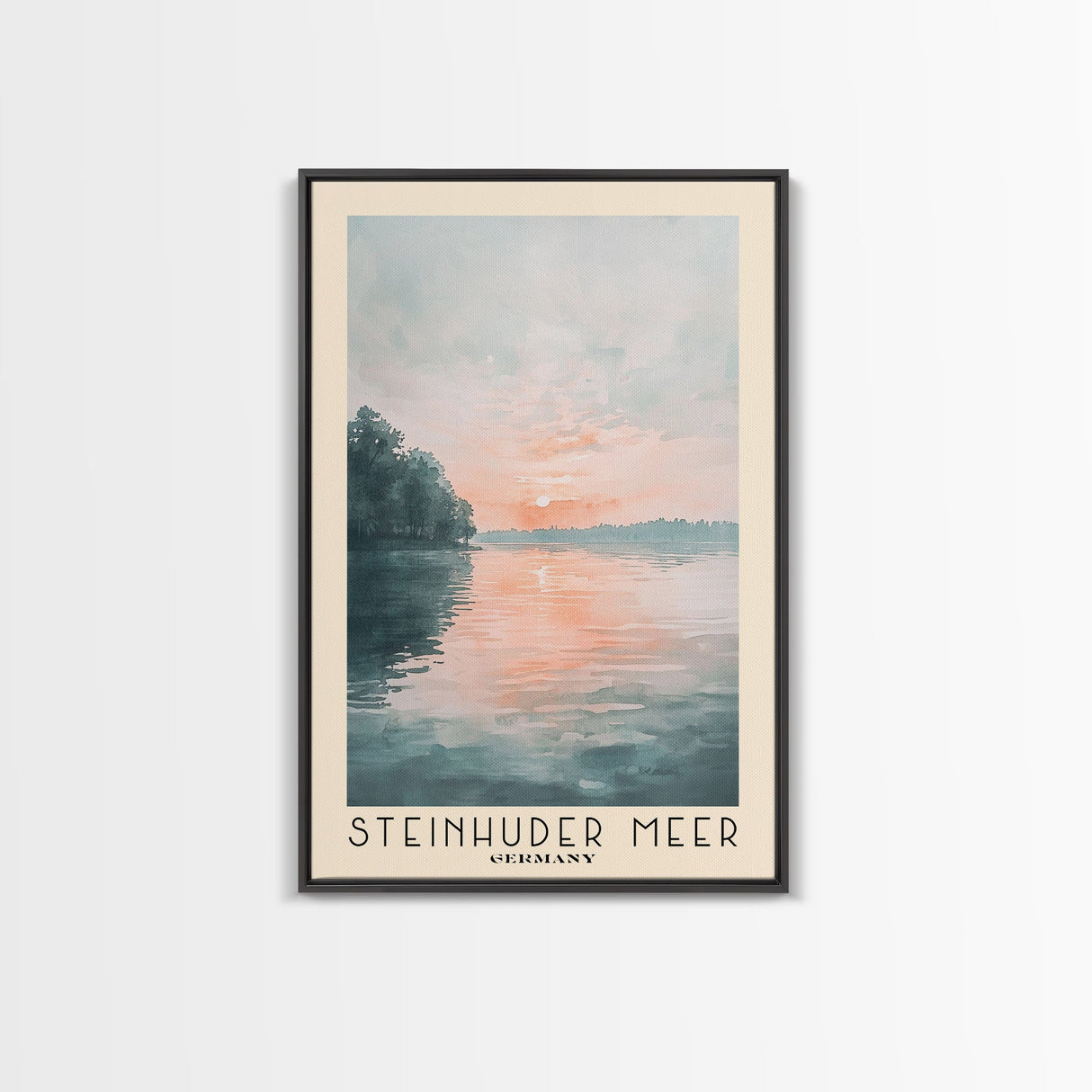 Steinhuder Meer, Germany Watercolor Beach Print, Vacation Gift, Germany Wall Art, Framed Canvas Print, Framed Beach Painting