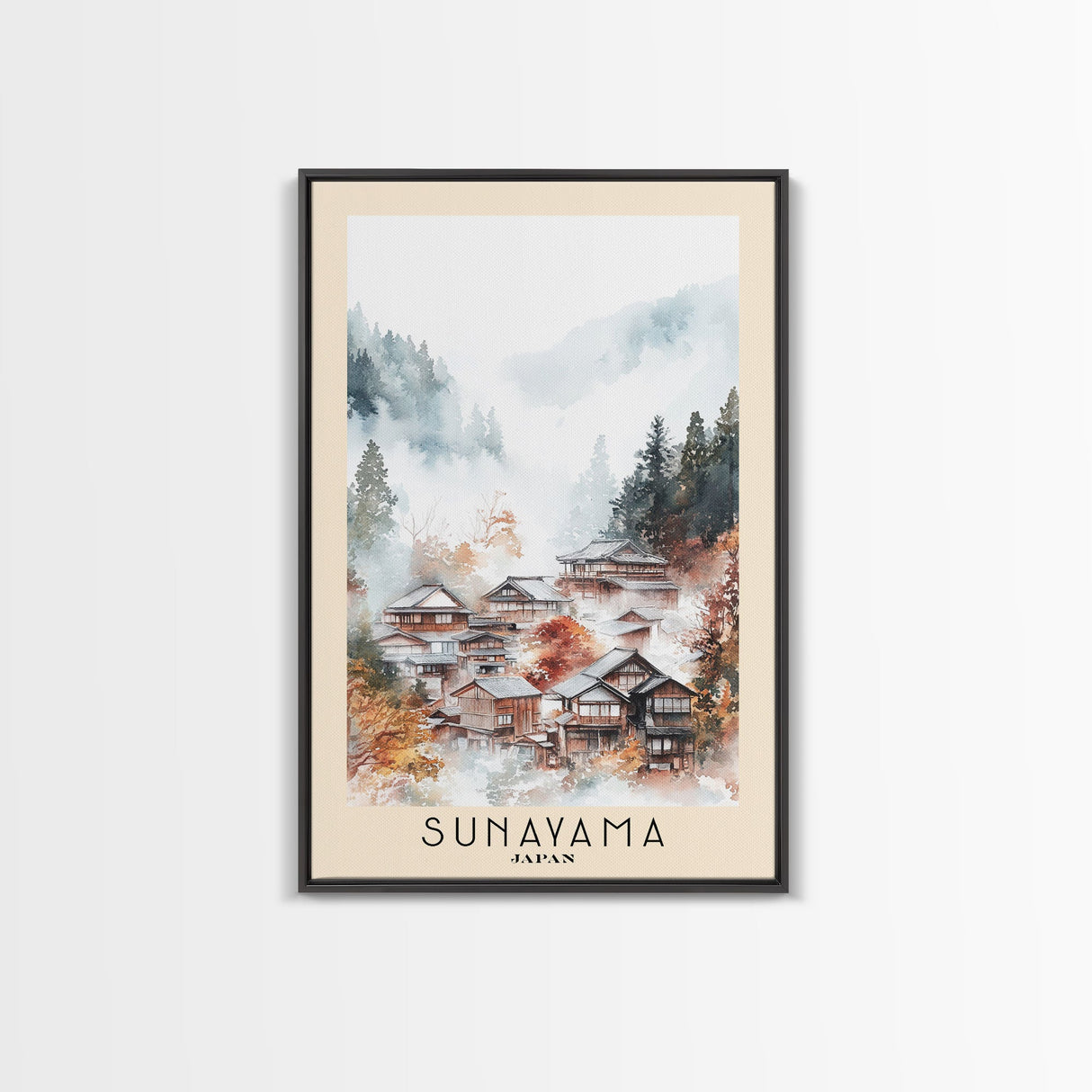 Sunayama, Japan Watercolor Beach Print, Vacation Gift, Japan Wall Art, Framed Canvas Print, Framed Beach Painting