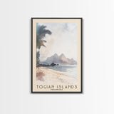 Togian Islands, Indonesia Watercolor Beach Print, Vacation Gift, Indonesia Wall Art, Framed Canvas Print, Framed Beach Painting