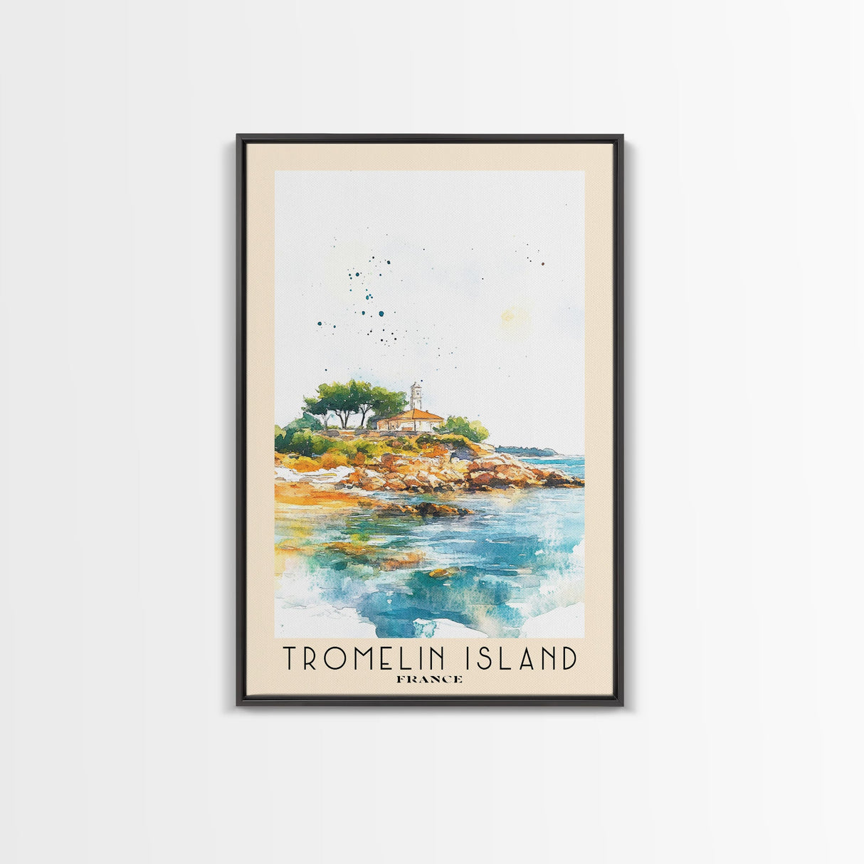 Tromelin Island, France Watercolor Beach Print, Vacation Gift, France Wall Art, Framed Canvas Print, Framed Beach Painting