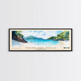 Trunk Bay Beach, US Virgin islands Watercolor Beach Print, Vacation Gift, US Virgin islands Wall Art, Framed Canvas Print, Framed Beach Painting