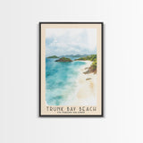 Trunk Bay Beach, US Virgin islands Watercolor Beach Print, Vacation Gift, US Virgin islands Wall Art, Framed Canvas Print, Framed Beach Painting