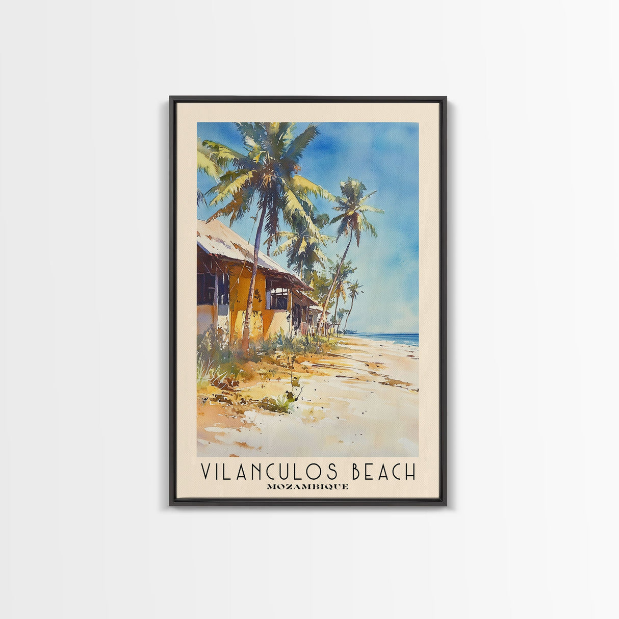 Vilanculos Beach, Mozambique Watercolor Print, Vacation Gift, Mozambique Wall Art, Beach Painting, Beach Decor, Large Wall Art, Wood Frame Art