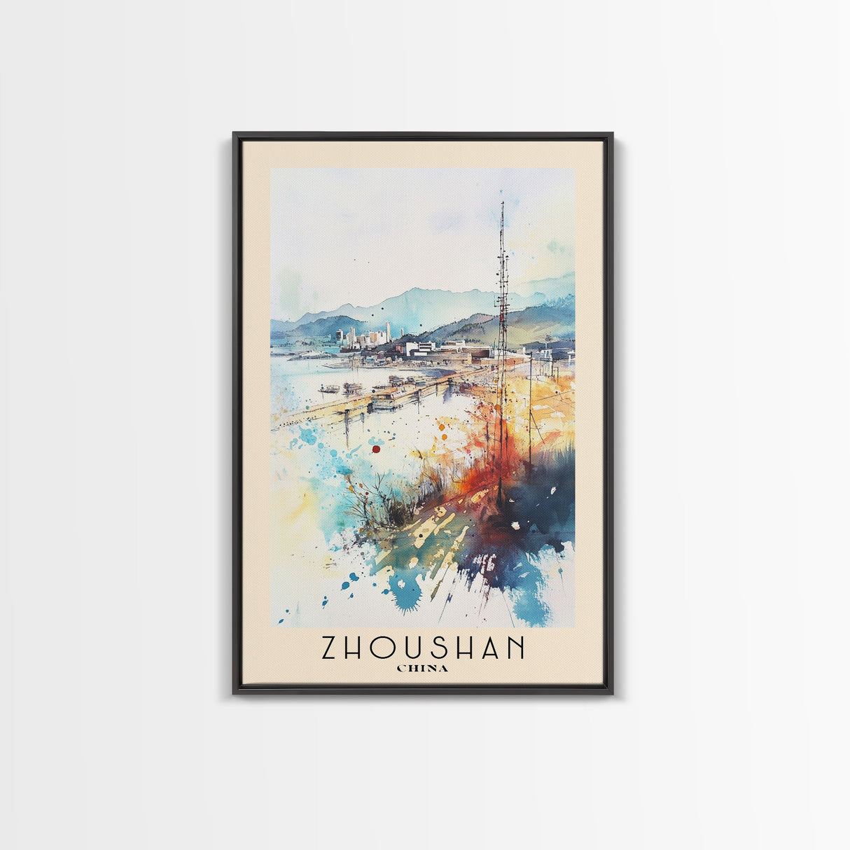 Zhoushan, China Watercolor Beach Print, Vacation Gift, China Wall Art, Beach Painting, Beach Decor, Beach Painting