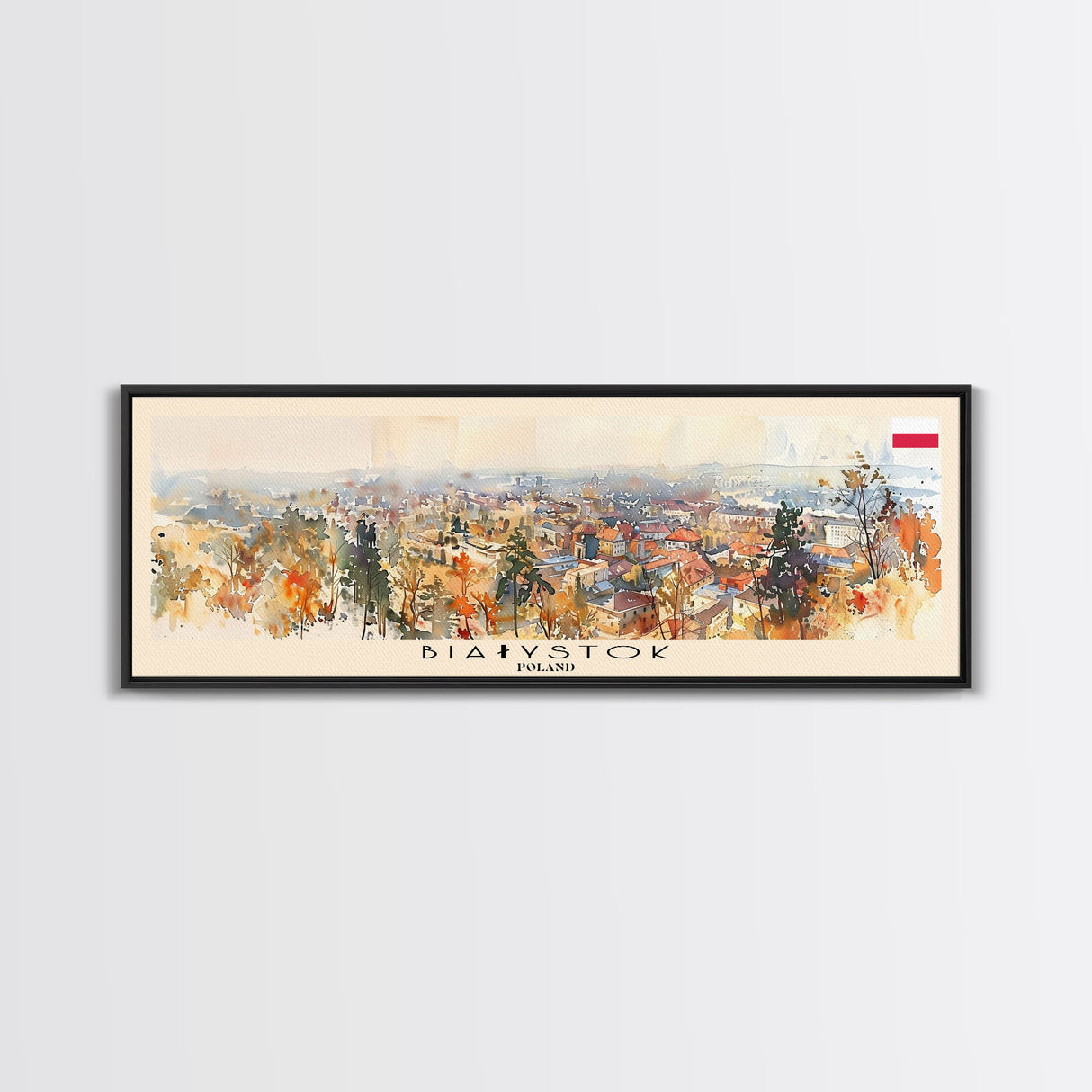 Bialystok Poland Panoramic Travel Poster, Framed Canvas Print or Metal Wall Art, Travel Art, Home Decor, Panoramic Painting, Midcentury Art