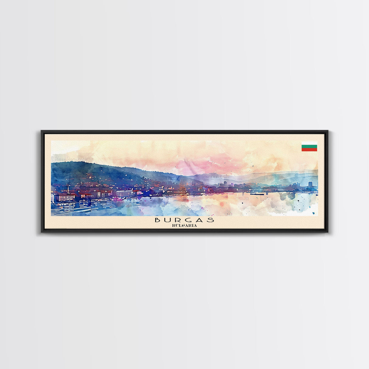 Burgas Bulgaria Panoramic Travel Poster, Framed Canvas Print or Metal Wall Art, Travel Art, Home Decor, Panoramic Painting, Midcentury Art