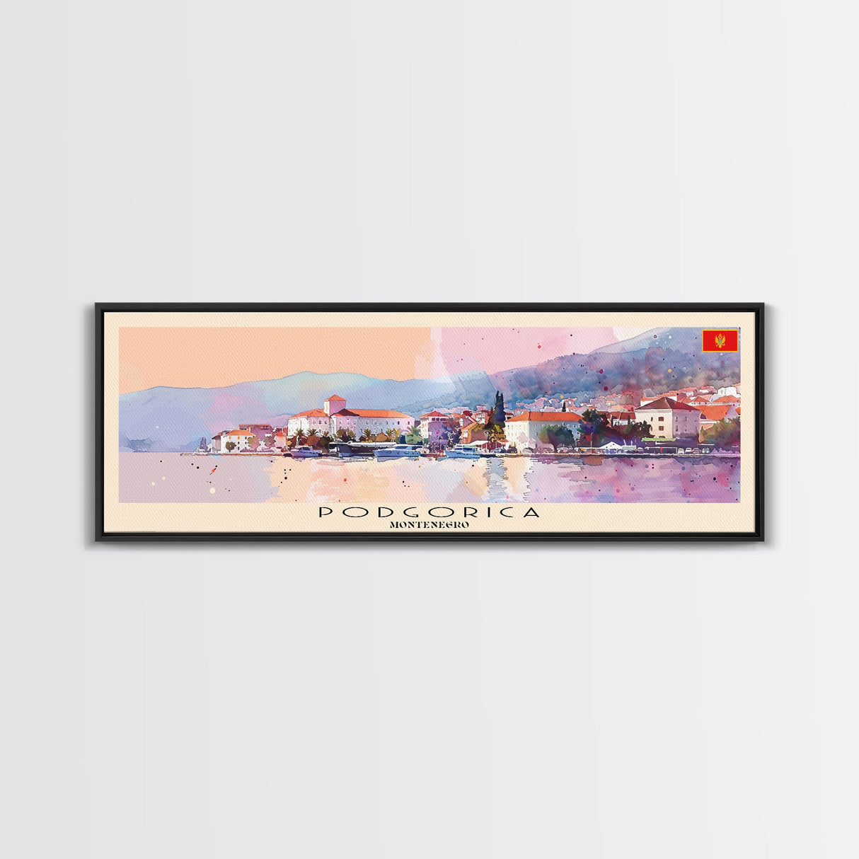 Podgorica Montenegro Travel Art, City Art, Framed Canvas Print or Metal Wall Art, Europe Travel Poster, Panoramic Wall Art, Extra Wide Wall Art