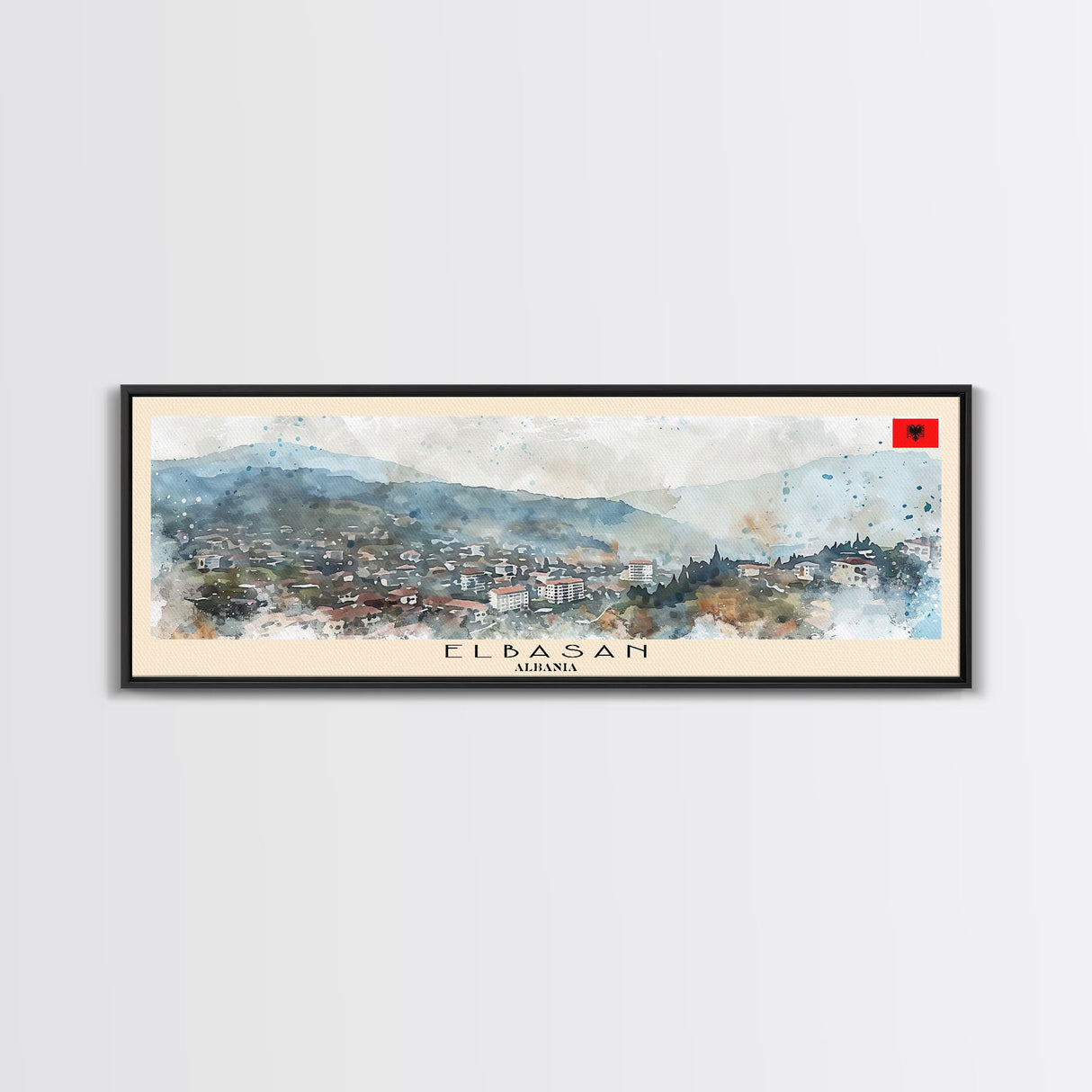 Elbasan Albania Travel Print Wall Art, Panoramic City Art, Travel Art, Wall Decor, Vacation Gift, Framed Canvas Print Or Metal Art