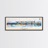 Galway Ireland Panoramic Travel Poster, Framed Canvas Print or Metal Wall Art, Travel Art, Home Decor, Panoramic Painting, Midcentury Art