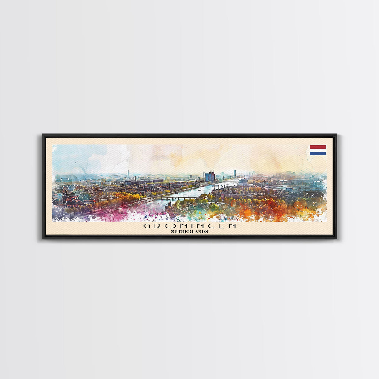 Groningen Netherlands Travel Art, City Art, Framed Canvas Print or Metal Wall Art, Europe Travel Poster, Panoramic Wall Art, Extra Wide Wall Art