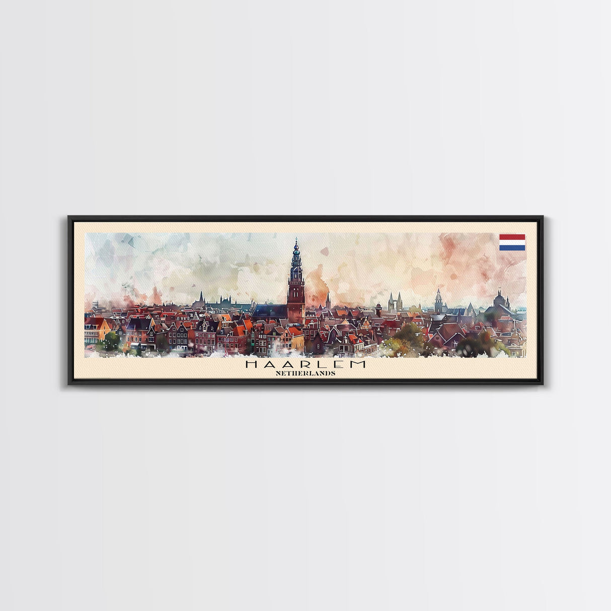 Haarlem Netherlands Travel Art, City Art, Framed Canvas Print or Metal Wall Art, Europe Travel Poster, Panoramic Wall Art, Extra Wide Wall Art