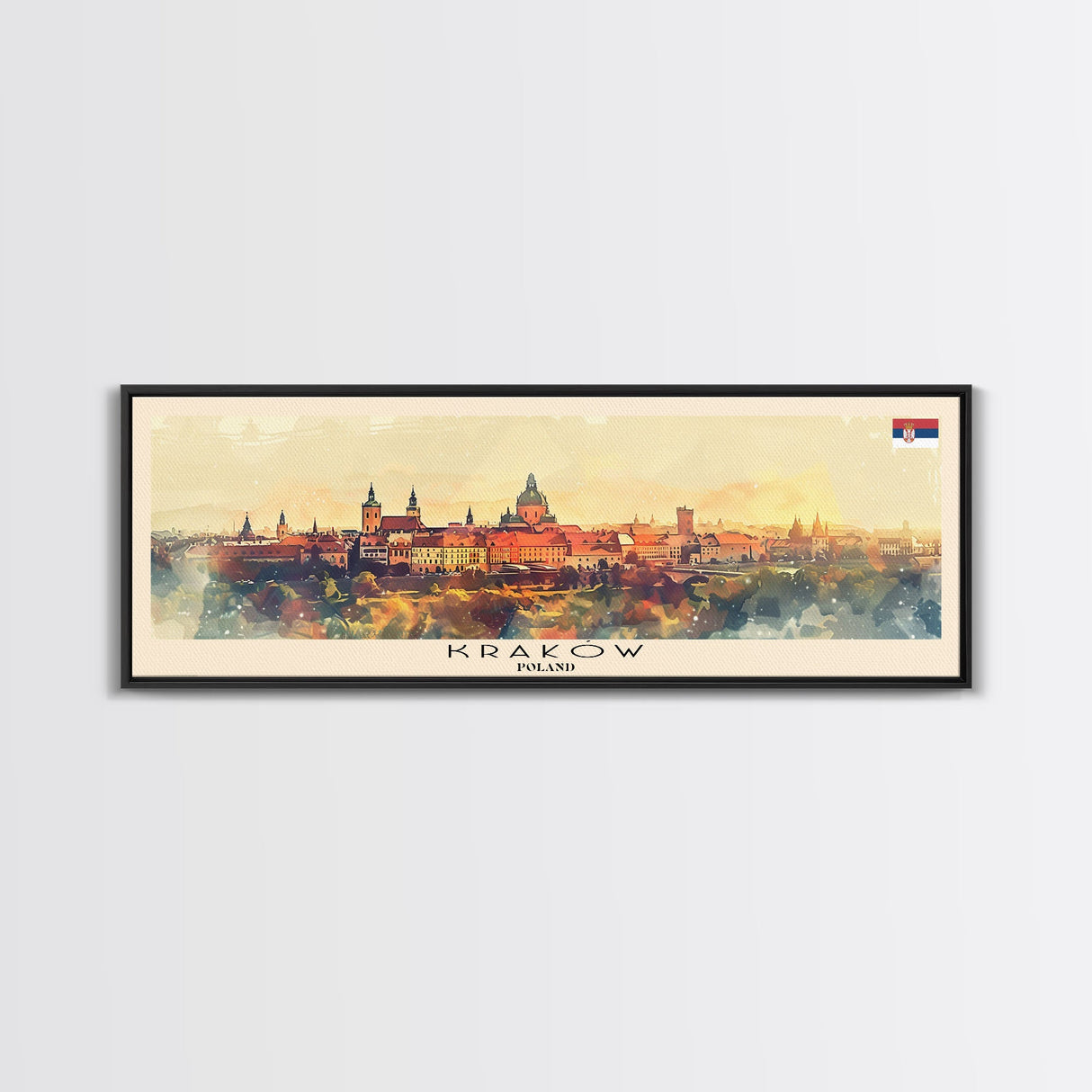 Krakow Poland Travel Art, City Art, Framed Canvas Print or Metal Wall Art, Europe Travel Poster, Panoramic Wall Art, Extra Wide Wall Art