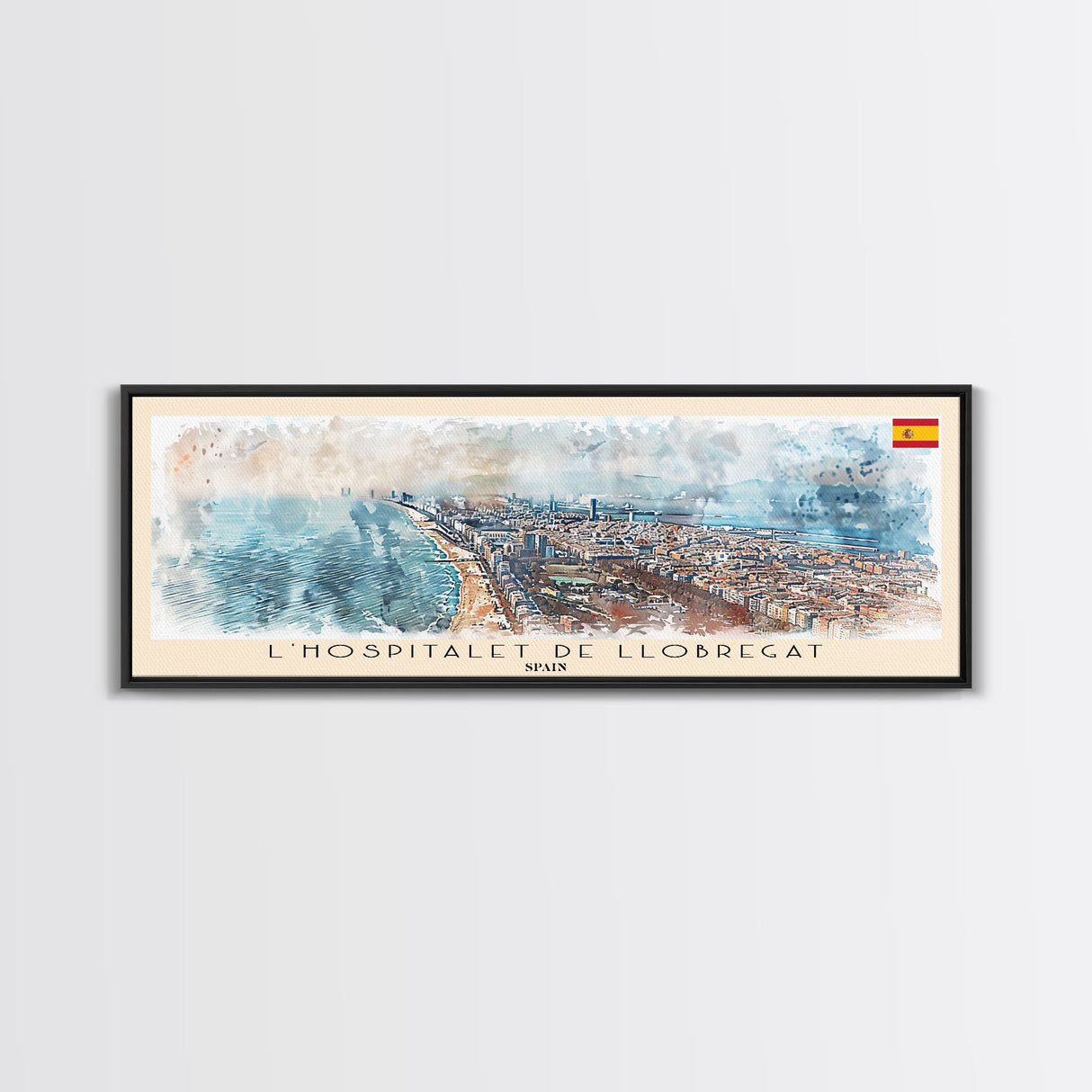 Le Hospitalet de Llobregat Spain Travel Print Wall Art, Panoramic City Art, Travel Art, Wall Decor, Vacation Gift, Framed Canvas Print Or Metal Art