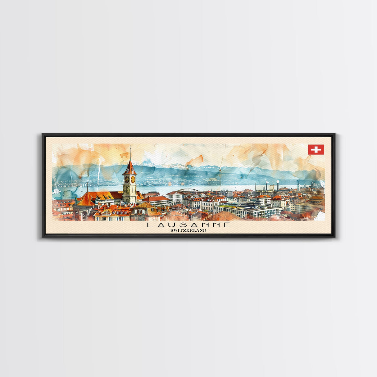 Lausanne Switzerland Travel Print Wall Art, Panoramic City Art, Travel Art, Wall Decor, Vacation Gift, Framed Canvas Print Or Metal Art