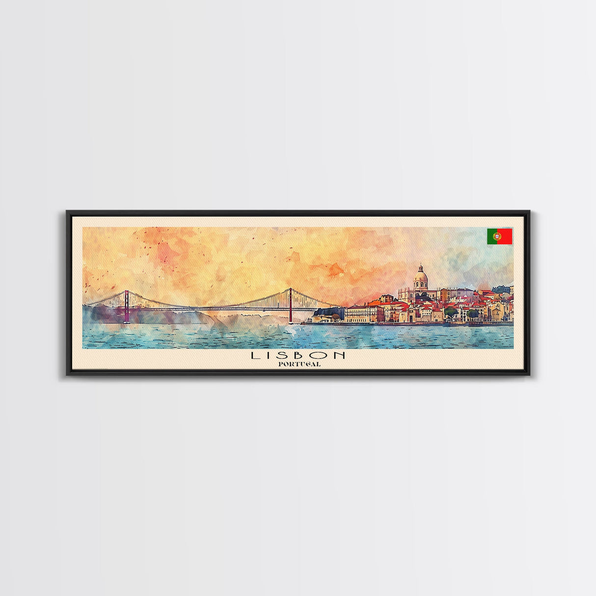 Lisbon Portugal Travel Print Wall Art, Panoramic City Art, Travel Art, Wall Decor, Vacation Gift, Framed Canvas Print Or Metal Art