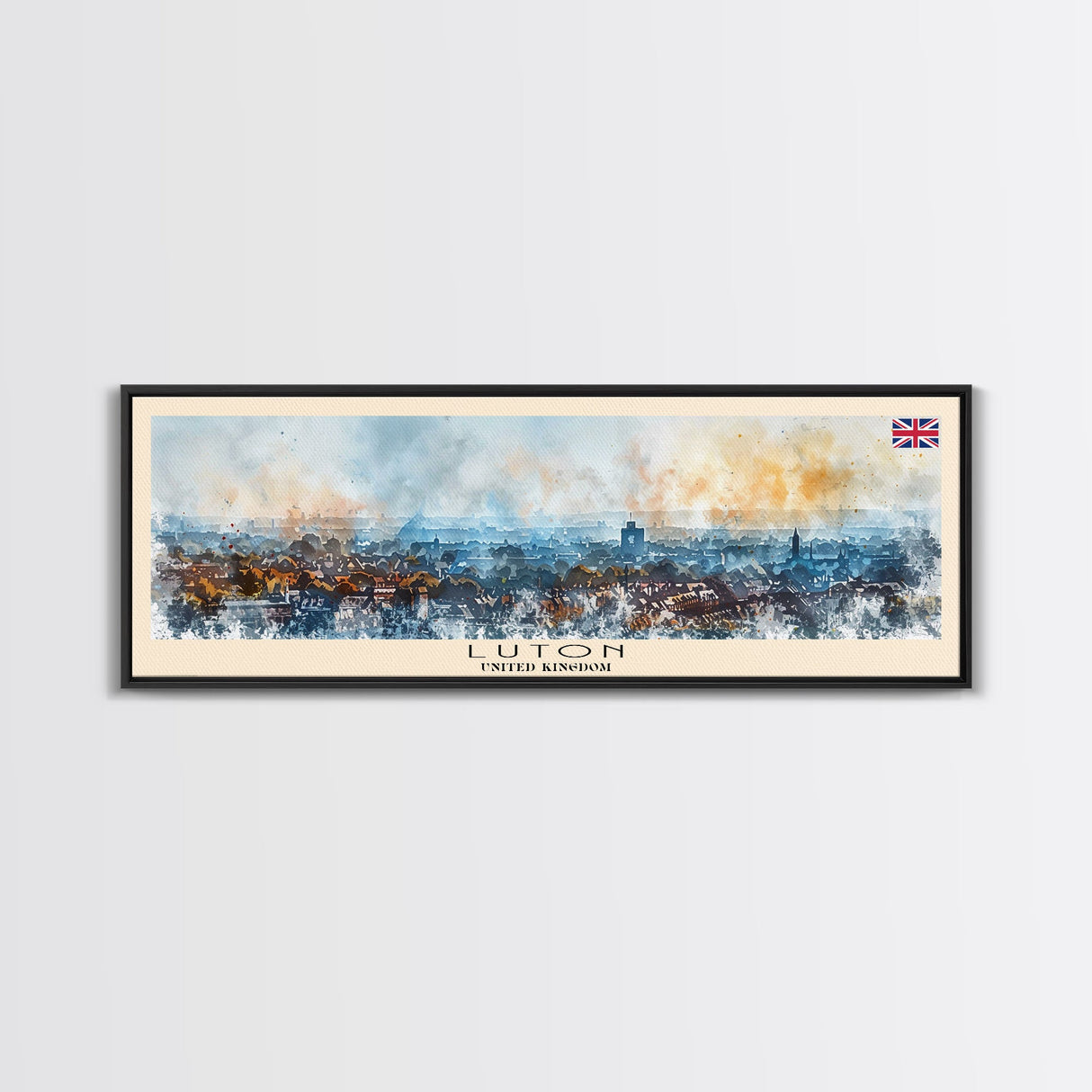 Luton United Kingdom Travel Art, City Art, Framed Canvas Print or Metal Wall Art, Europe Travel Poster, Panoramic Wall Art, Extra Wide Wall Art