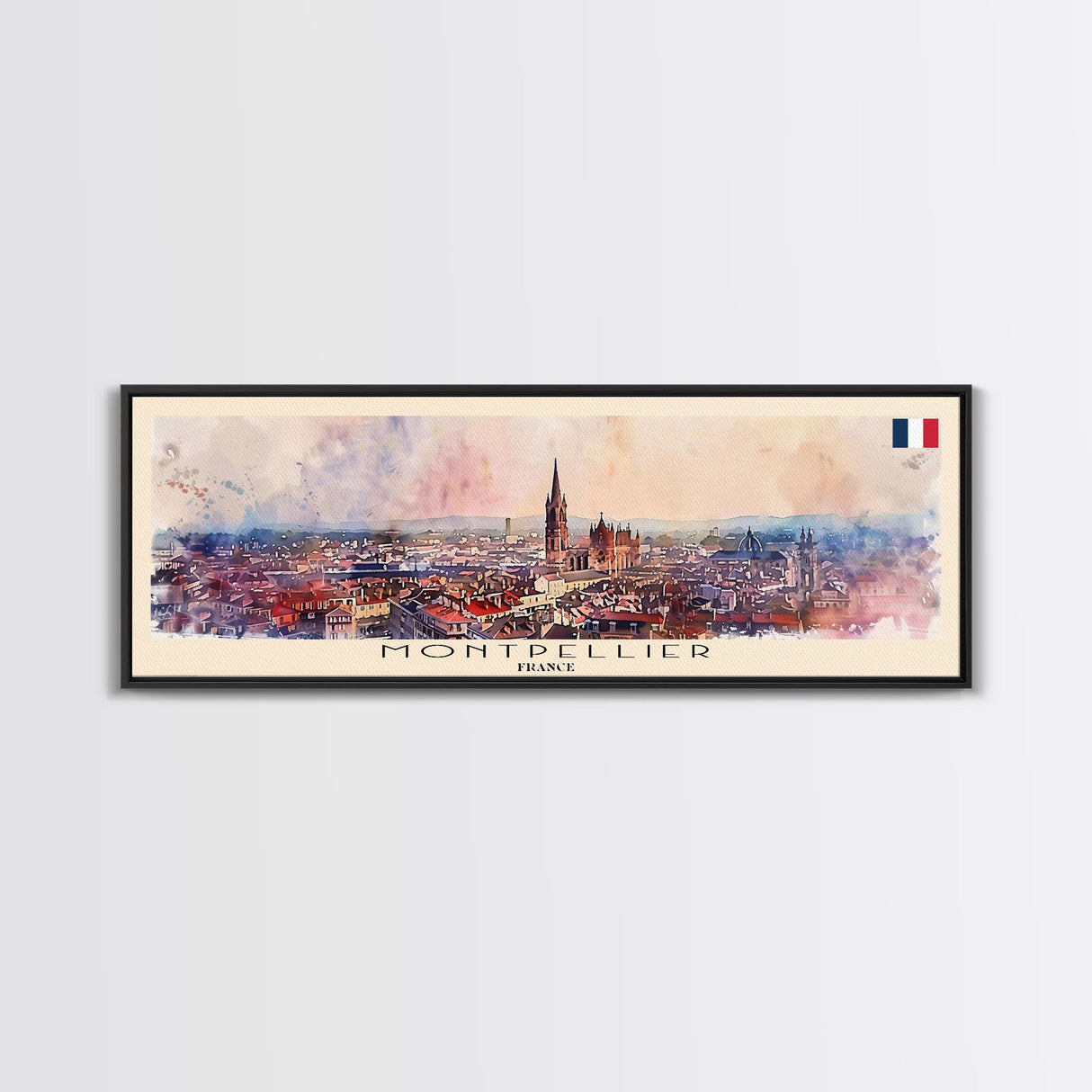 Montpellier France Wall Art, Panoramic Travel Poster, Panoramic Framed Canvas Print, City Wall Art, Wall Hanging Home Decor, Travel Art