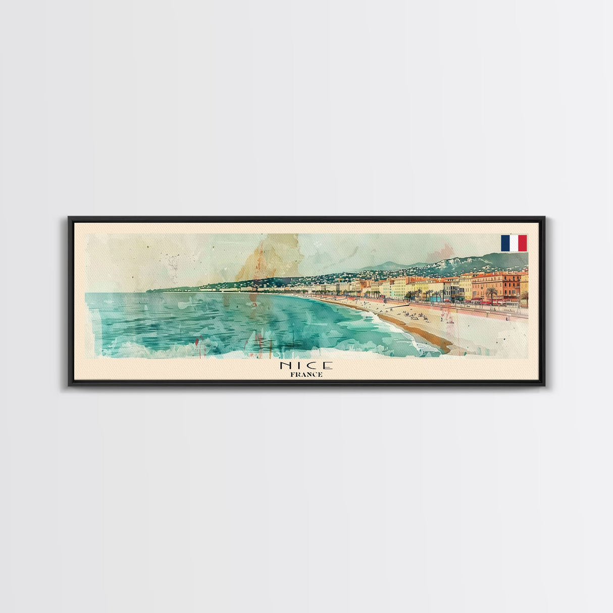 Nice France Travel Art, City Art, Framed Canvas Print or Metal Wall Art, Europe Travel Poster, Panoramic Wall Art, Extra Wide Wall Art