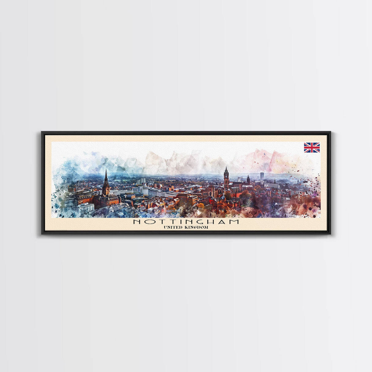 Nottingham United Kingdom Wall Art, Panoramic Travel Poster, Panoramic Framed Canvas Print, City Wall Art, Wall Hanging Home Decor, Travel Art