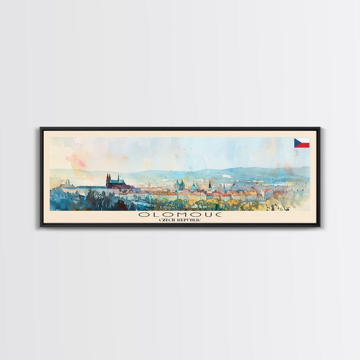 Olomouc Czech Republic Travel Art, City Art, Framed Canvas Print or Metal Wall Art, Europe Travel Poster, Panoramic Wall Art, Extra Wide Wall Art