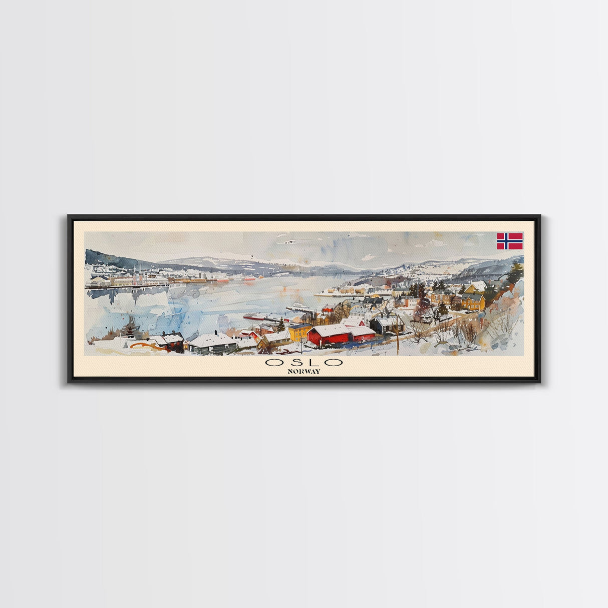 Oslo Norway Travel Art, City Art, Framed Canvas Print or Metal Wall Art, Europe Travel Poster, Panoramic Wall Art, Extra Wide Wall Art