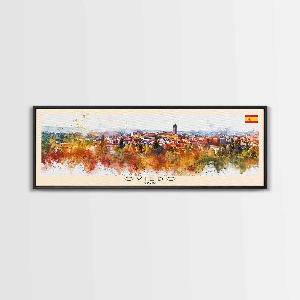 Oviedo Spain Travel Art, City Art, Framed Canvas Print or Metal Wall Art, Europe Travel Poster, Panoramic Wall Art, Extra Wide Wall Art